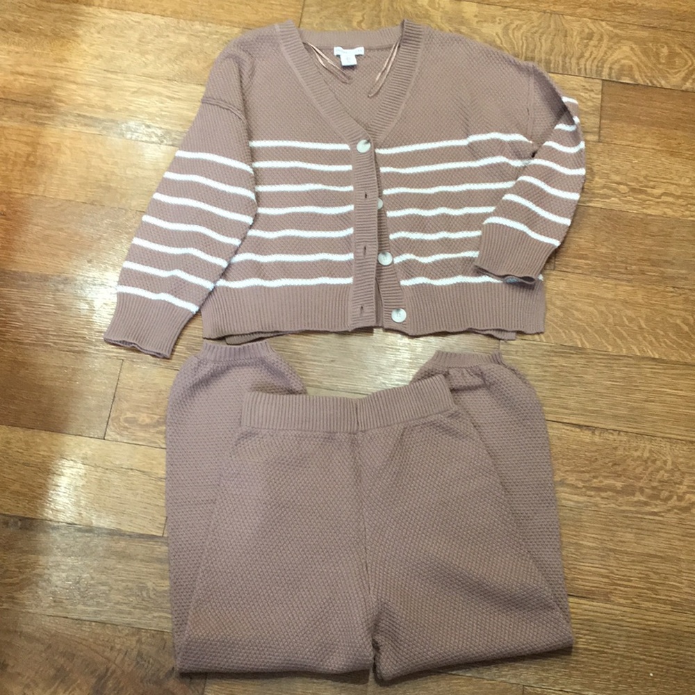 Sincerely Jules Brown and White Striped Cardigan and Pants Set size Small